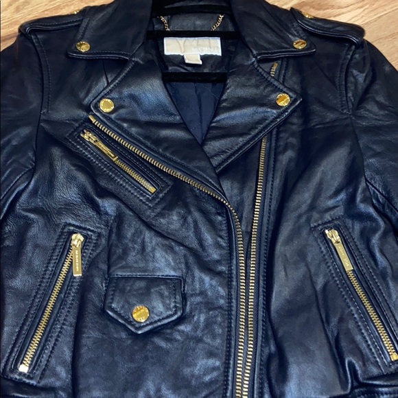 ❄️SALE!❄️NWOT Michael Kors Ink Blue Leather Jacket - Picture 4 of 11